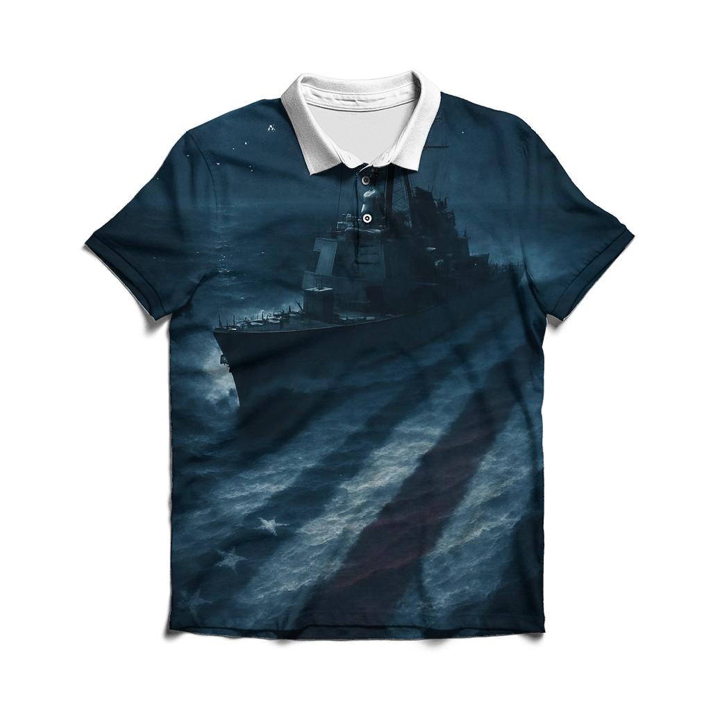 Naval Wake Carving Flag In Moonlight personalized polo shirts