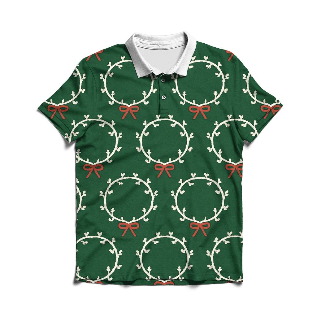 White Wreath Chain Links On Forest Green Background custom polo shirts
