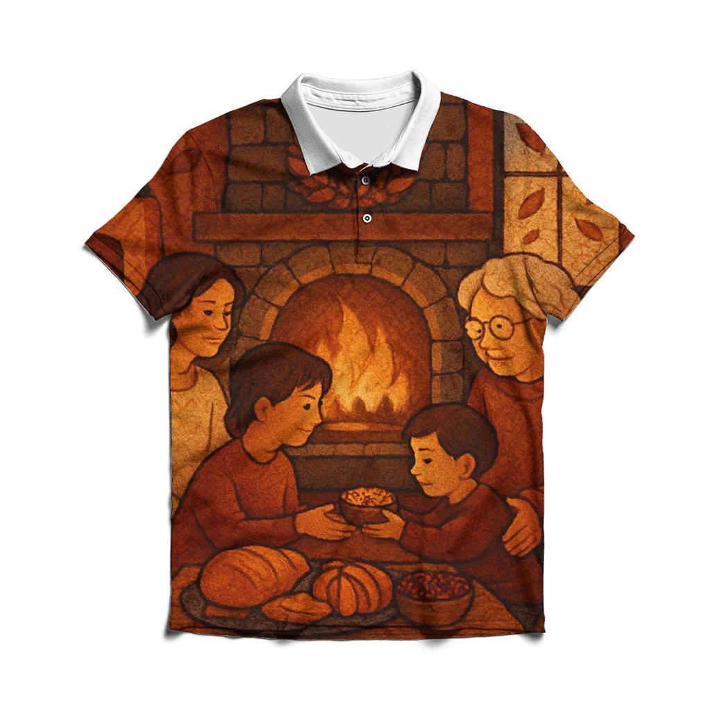 Quilted Hearthside Thanksgiving Evening branded logo polo shirts