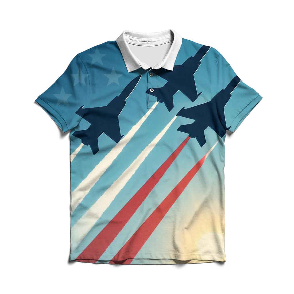 Airborne Tribute Through Sunlit Contrails casual sports polo shirts