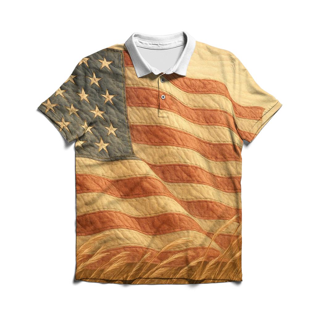 Prairie Wind Quilted Flag casual sports polo shirts