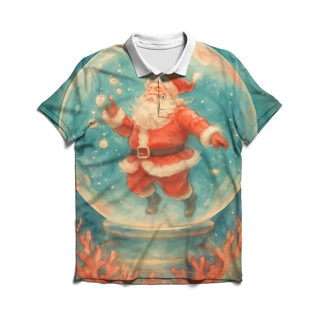 Undersea Santa In Coral Snowglobe designer slim fit polos