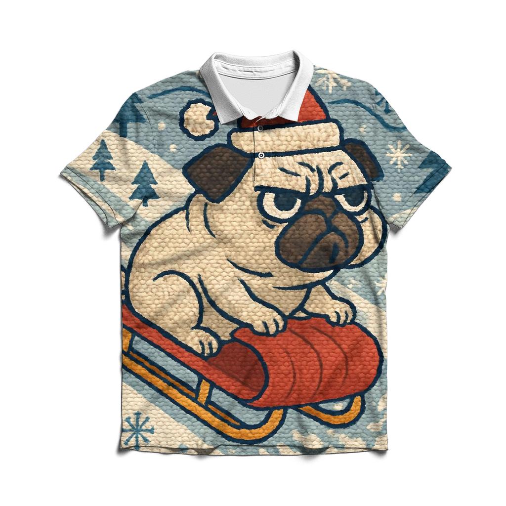 Retro Knit Sledding Pug Blizzard casual sports polo shirts