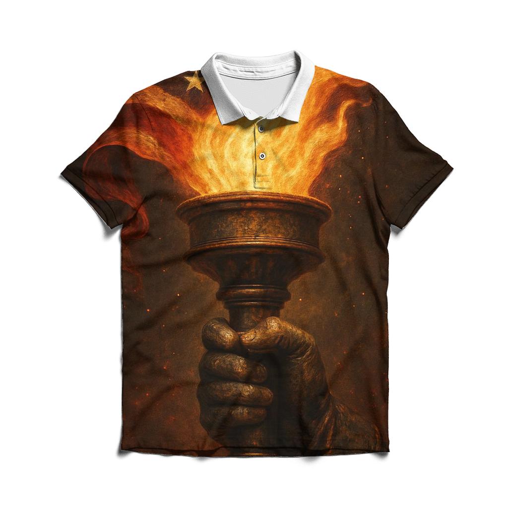 Liberty Torch With Flag Forged Metal Patina branded logo polo shirts
