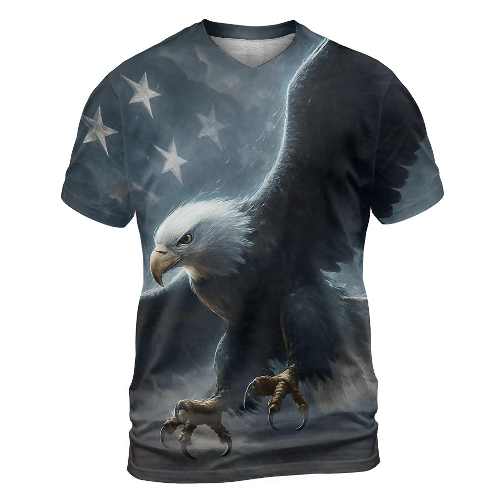 Eagle Guardian In Storm Lit Flag Sky designer pattern shirts
