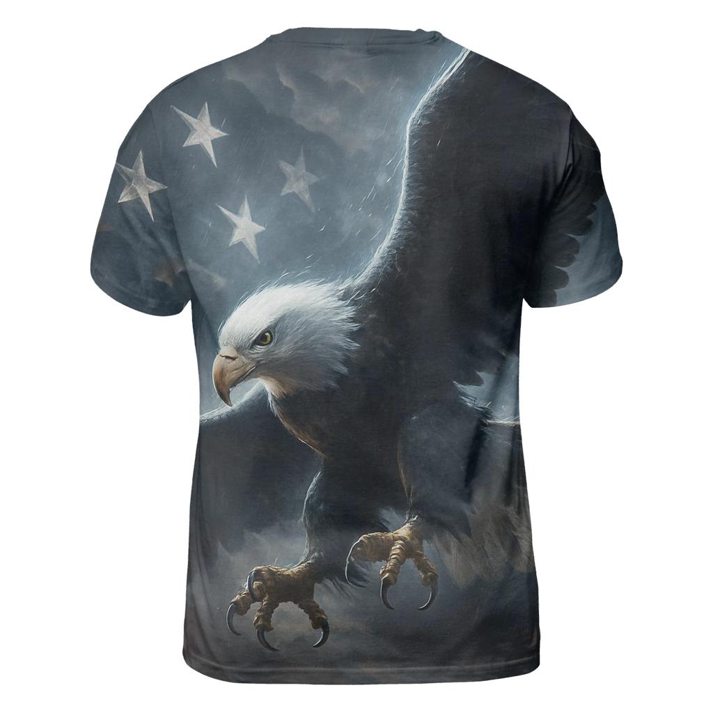Eagle Guardian In Storm Lit Flag Sky designer pattern shirts