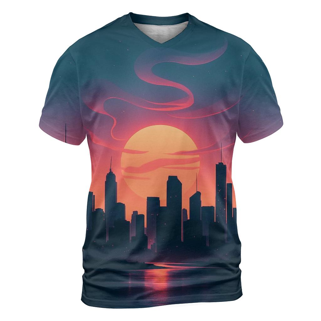 Twilight Mirage Skyline Bloom creative print fashion shirts