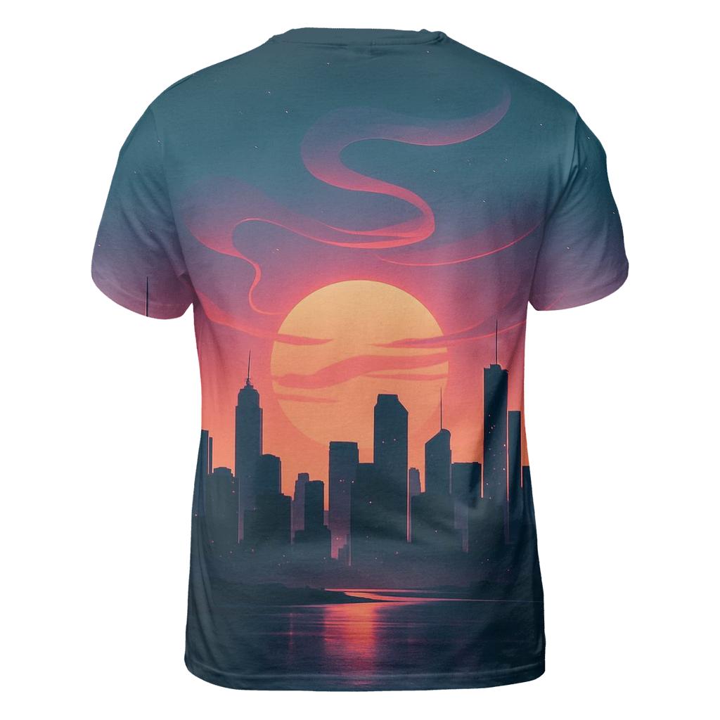 Twilight Mirage Skyline Bloom creative print fashion shirts