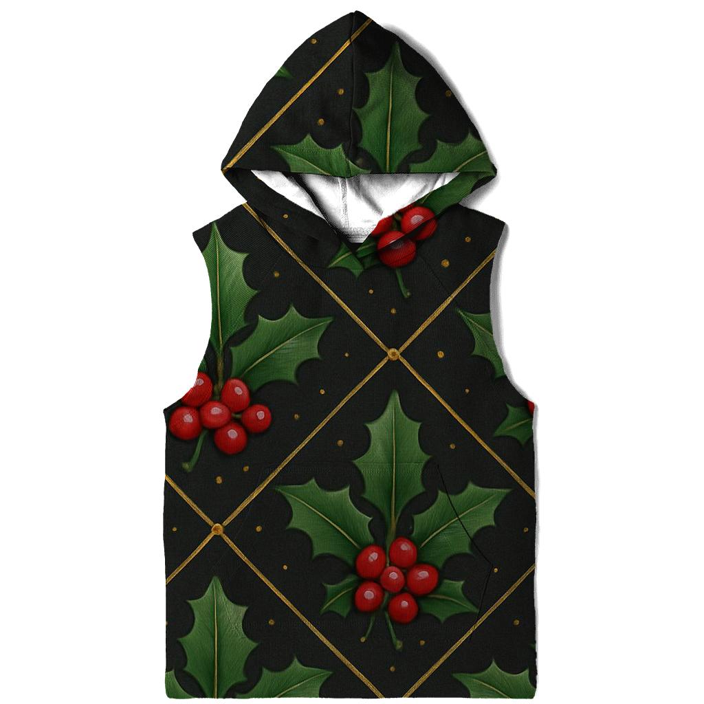 Crimson Holly Berry Trellis On Charcoal Background lightweight hoodies