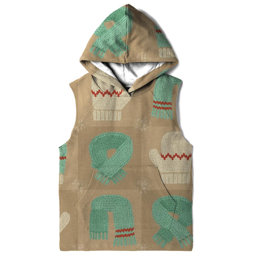 Mint Mitten And Scarf Checkerboard On Beige Background printed hoodies