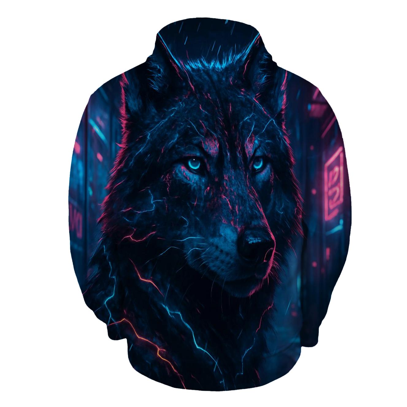 Neon Rain Wolf Of The Glass District embroidered hoodies