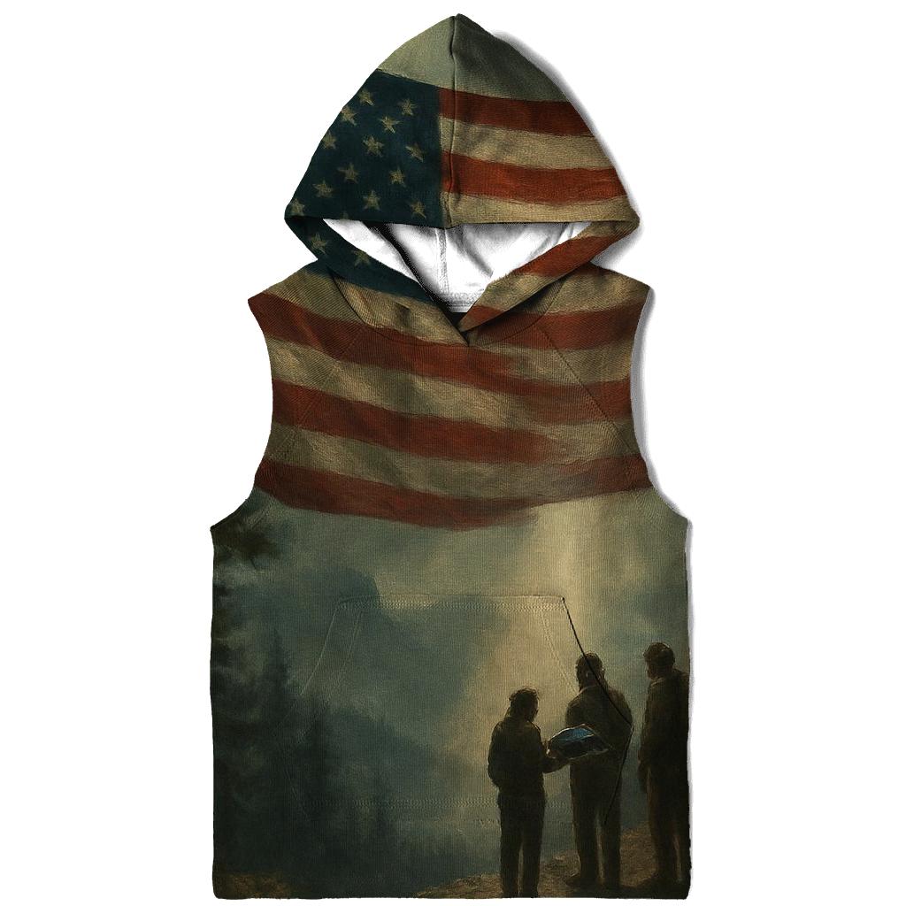 Mountain Memorial Ray Through Flag Fabric custom hoodies
