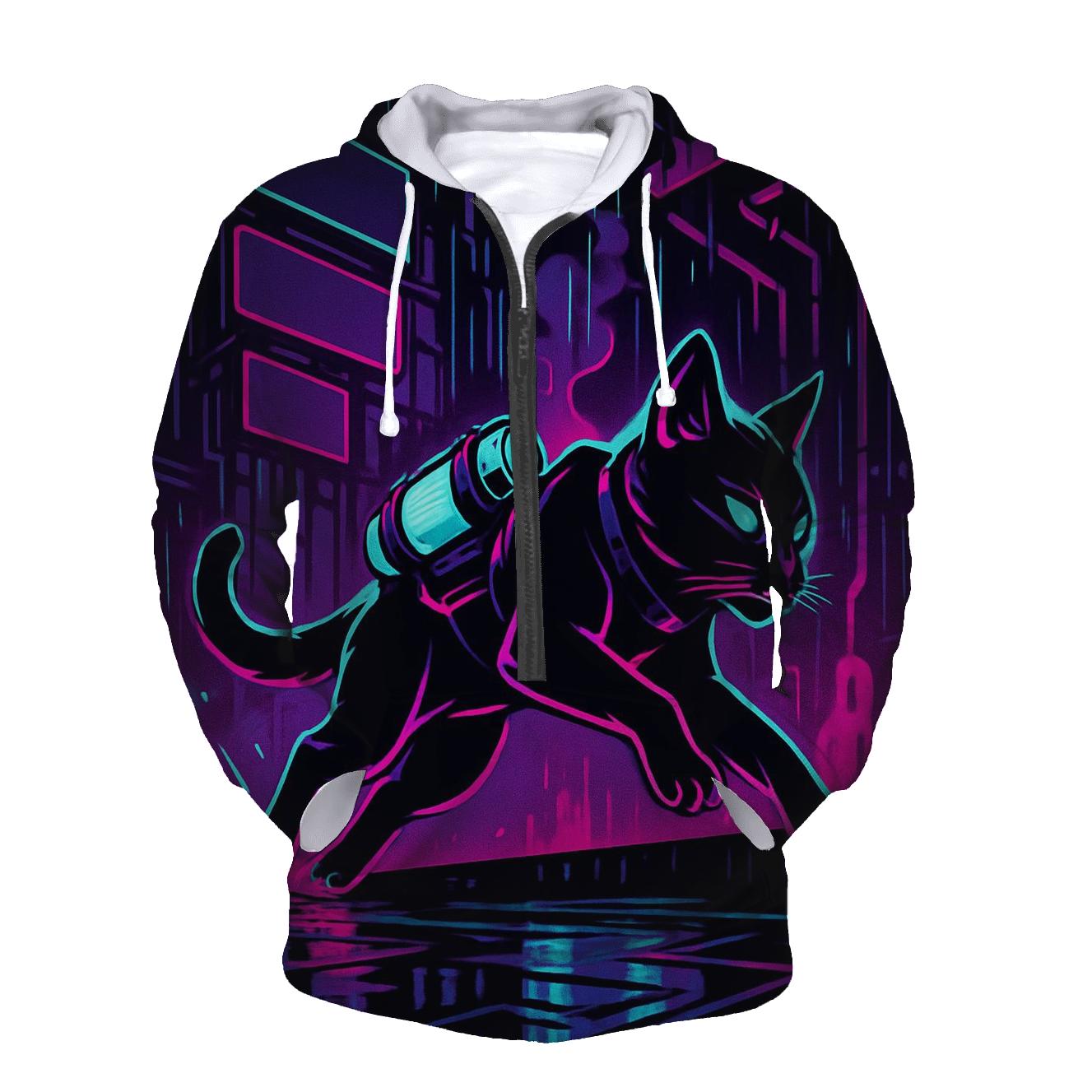 Neon Alley Courier Cat graphic hoodies