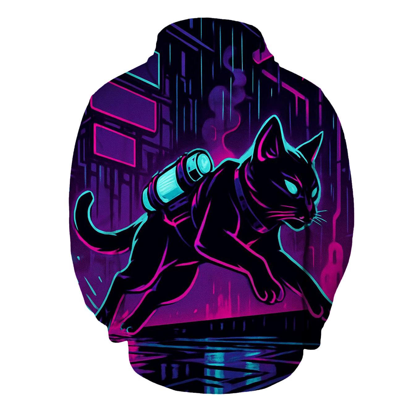 Neon Alley Courier Cat graphic hoodies