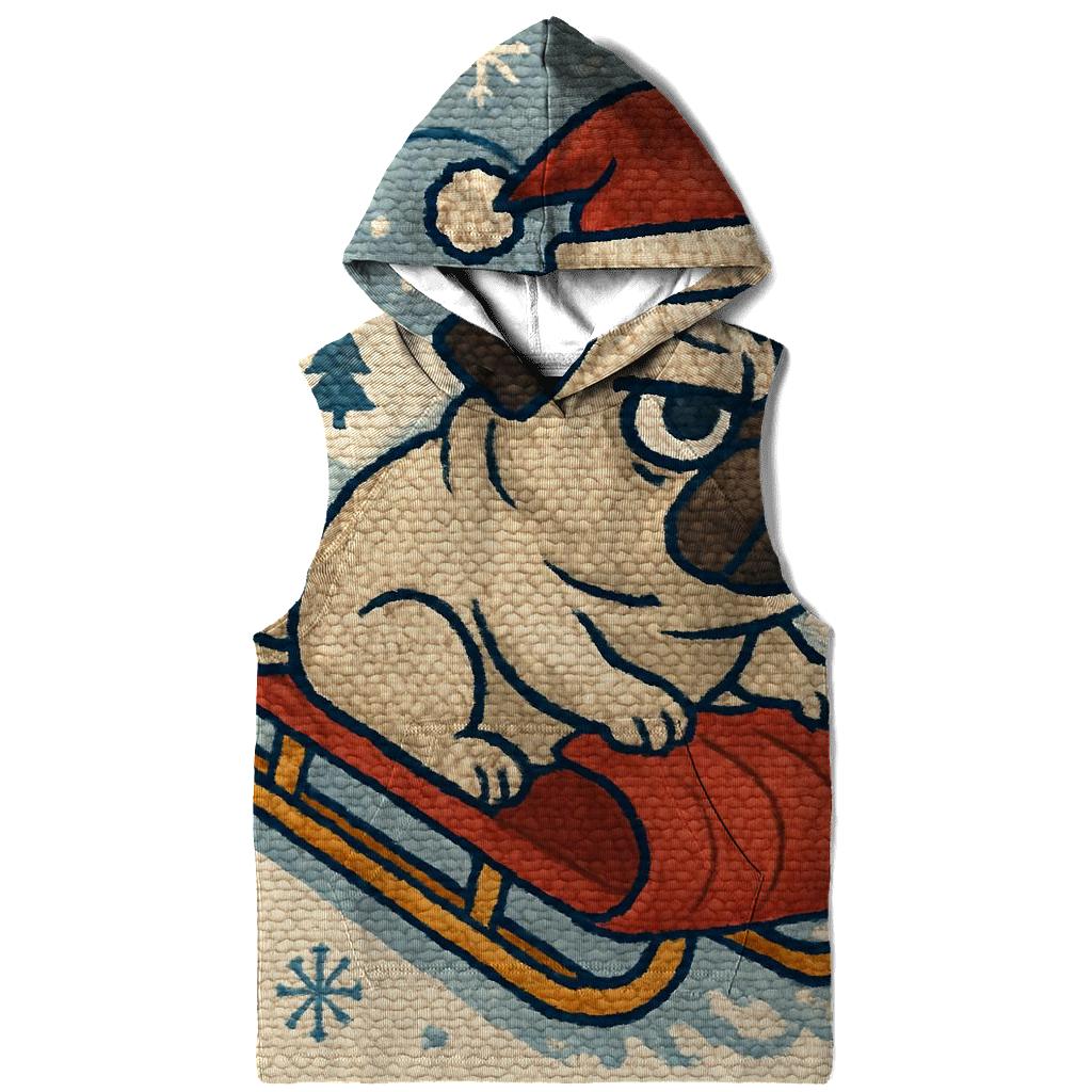 Retro Knit Sledding Pug Blizzard embroidered hoodies