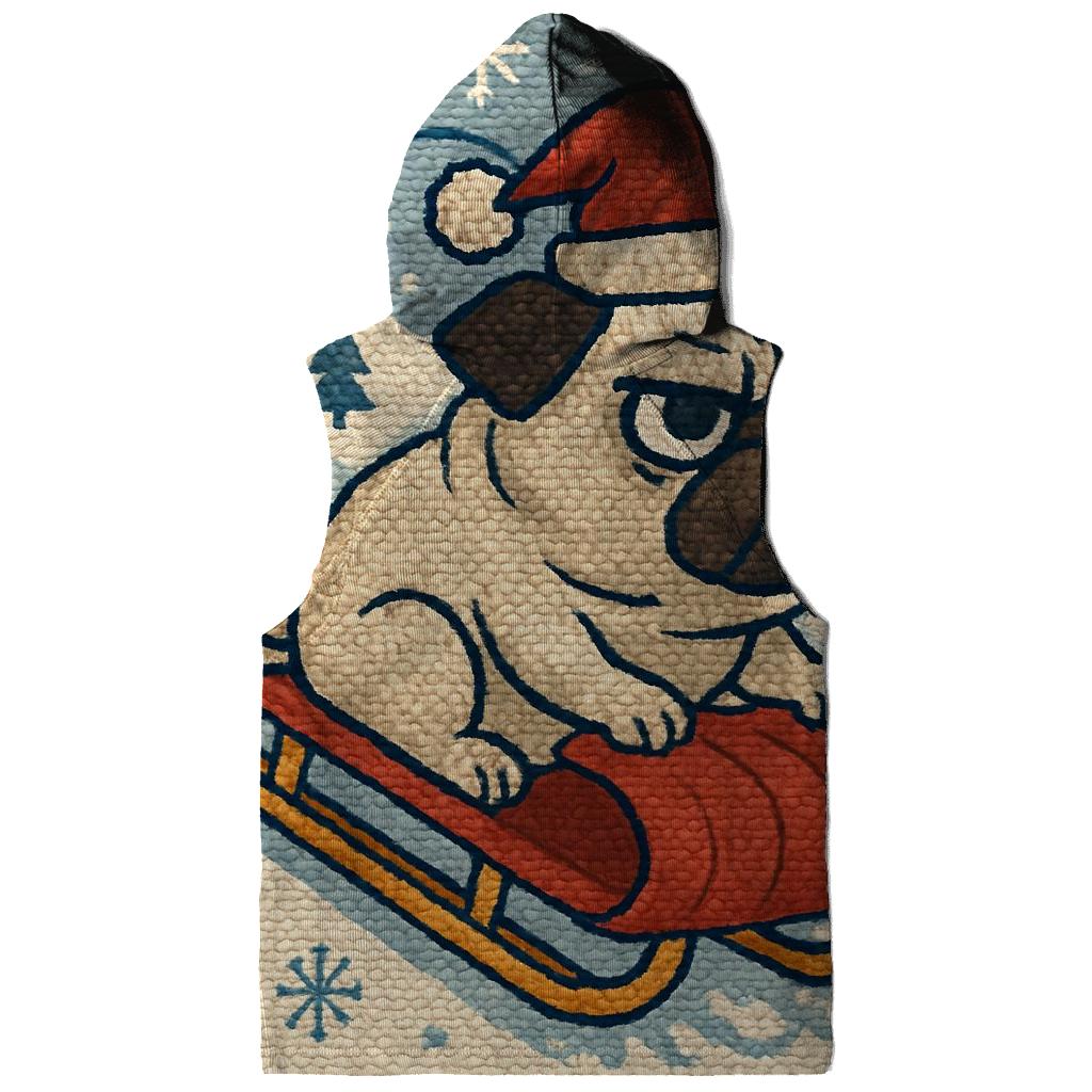 Retro Knit Sledding Pug Blizzard embroidered hoodies