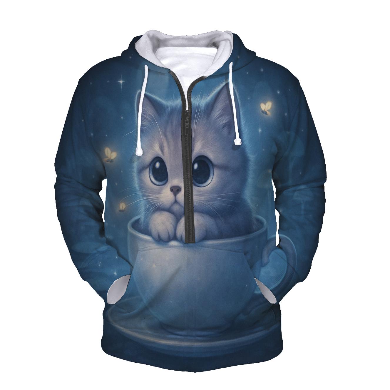 Moonlit Teacup Kitten Reverie printed hoodies