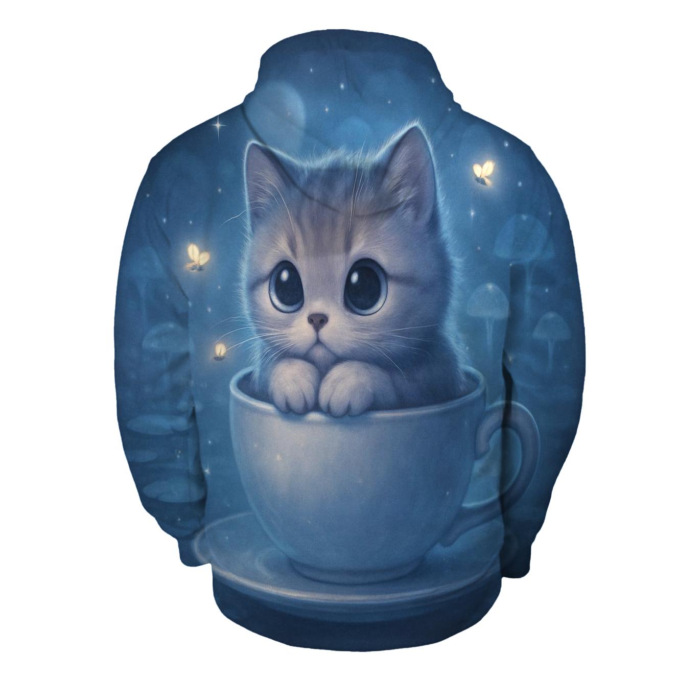 Moonlit Teacup Kitten Reverie printed hoodies