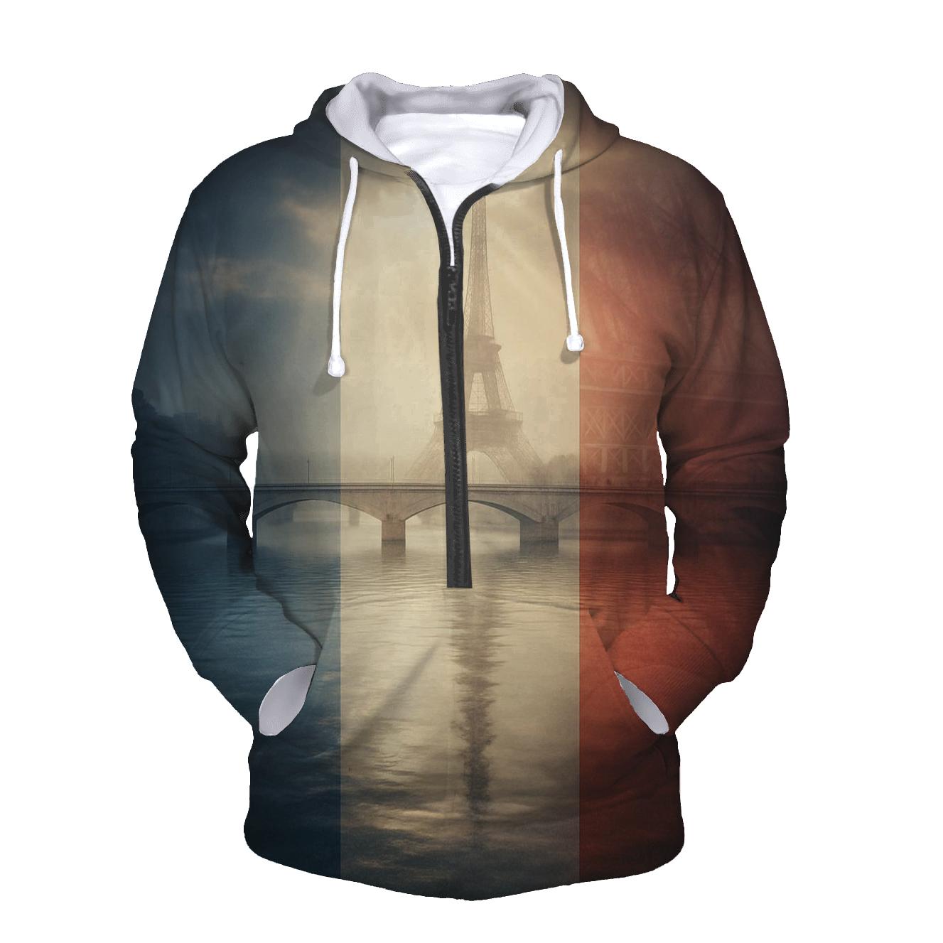 Cinematic Tricolor France Over River embroidered hoodies