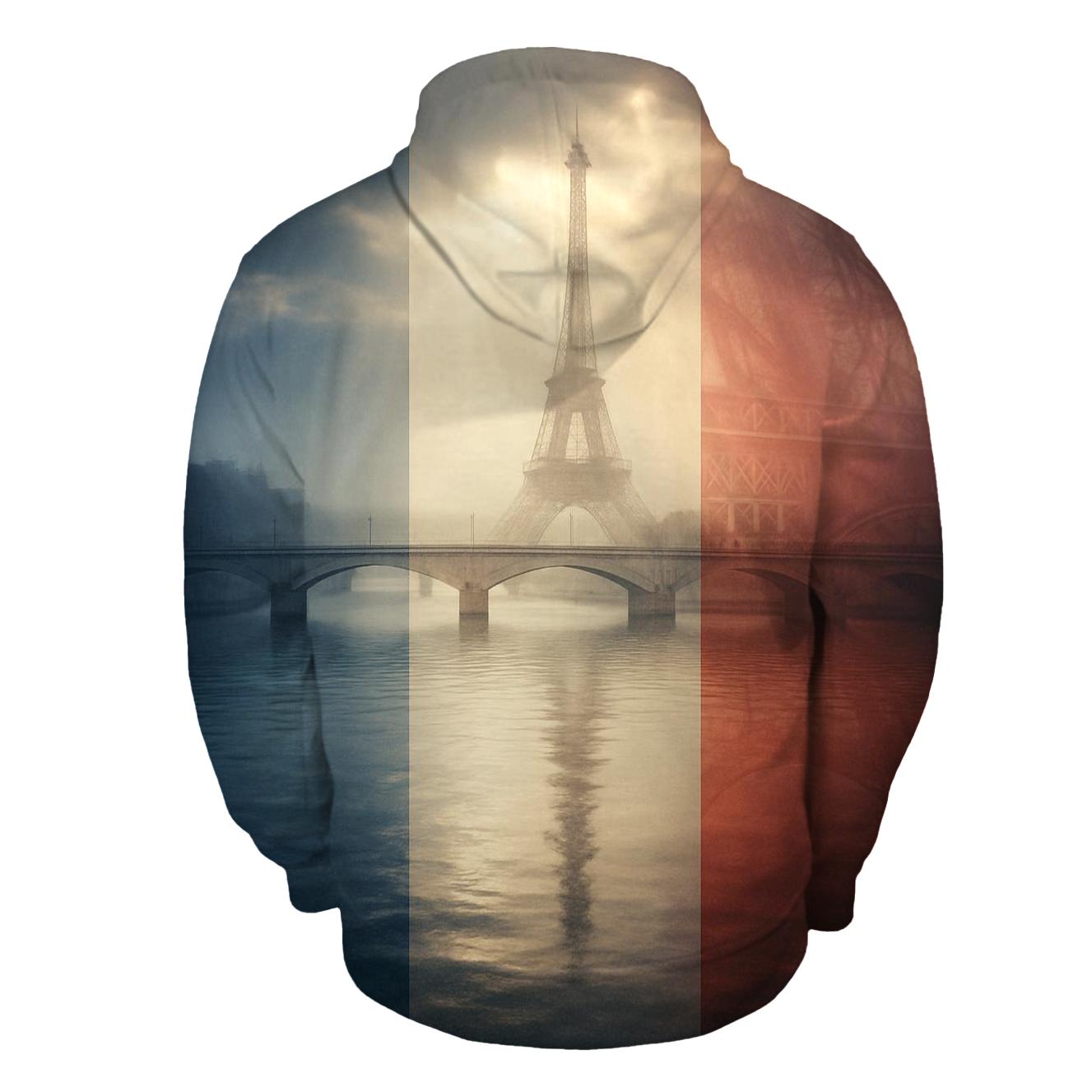 Cinematic Tricolor France Over River embroidered hoodies