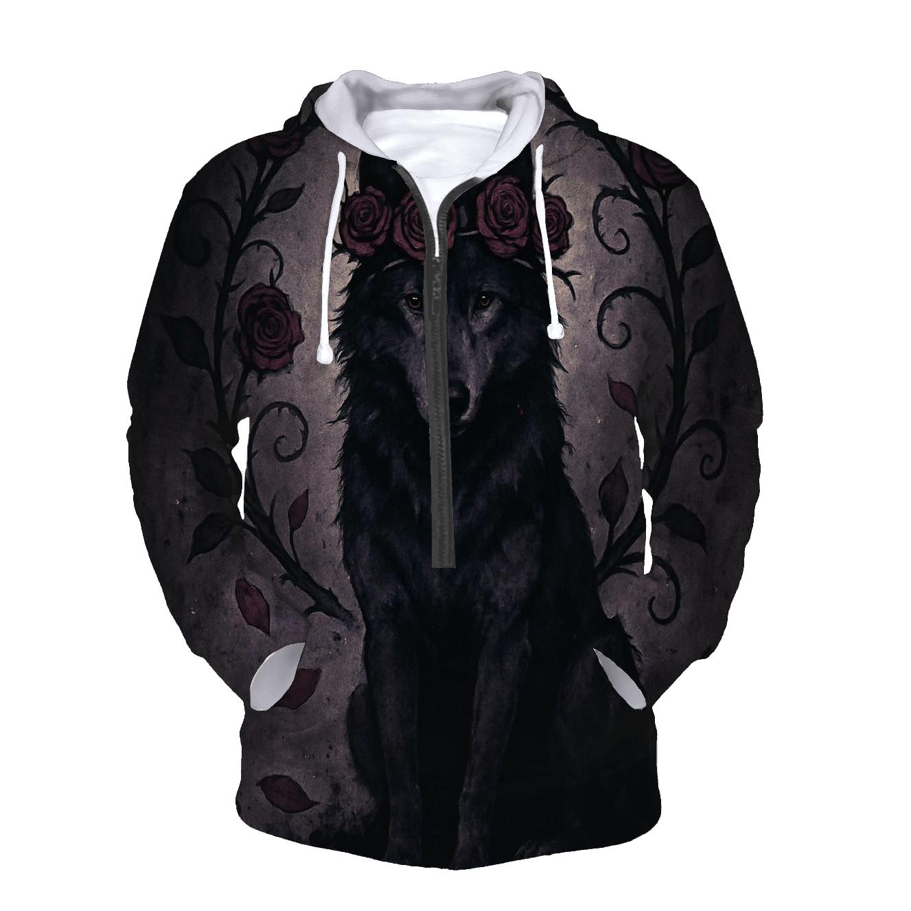 Midnight Garden Thorn Crown Wolf designer hoodies