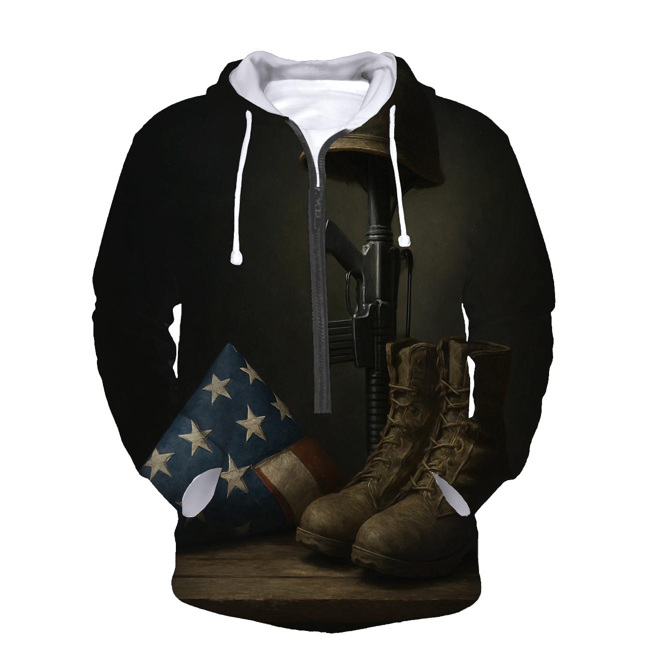 Folded Flag And Vigil Boots Still Life graphic hoodies