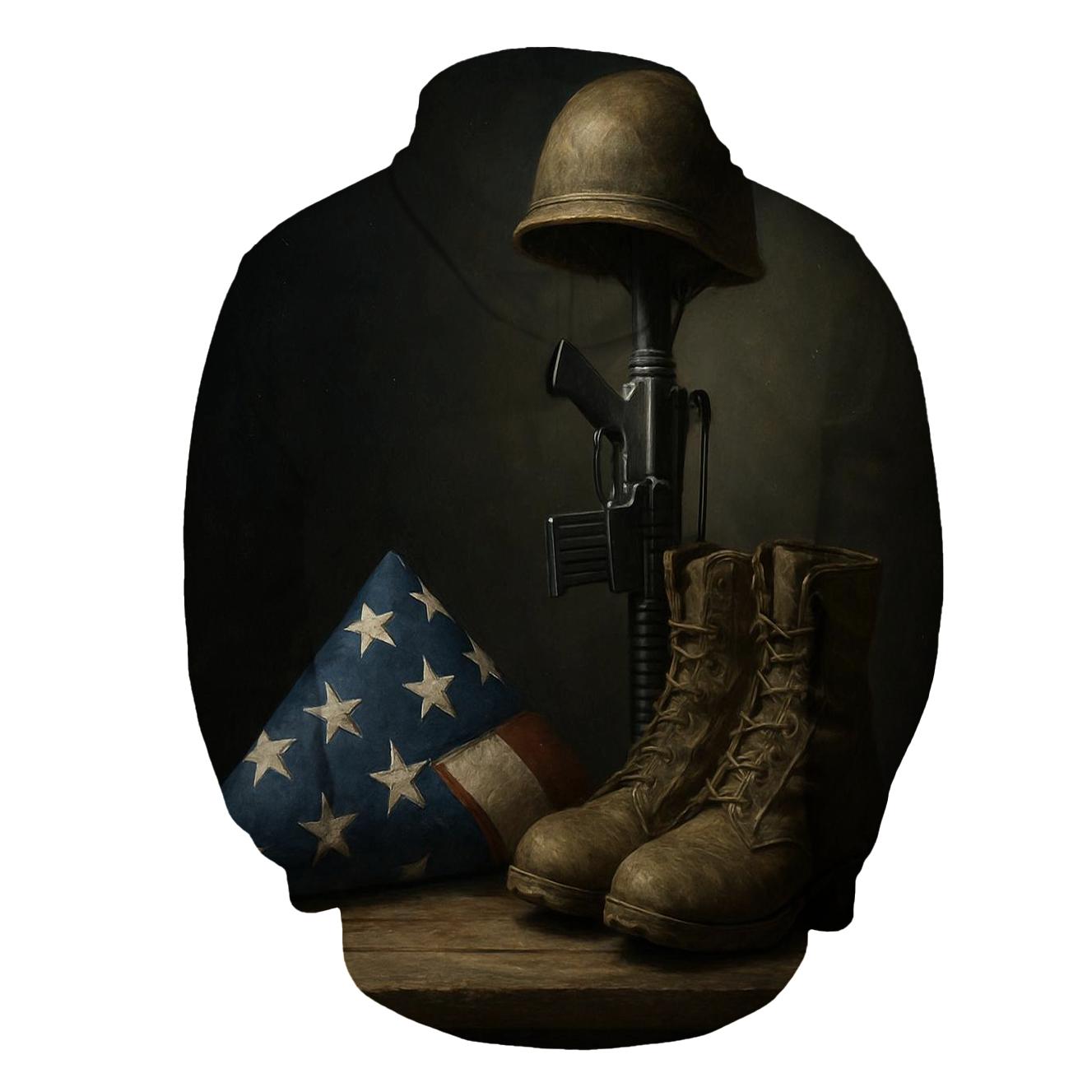 Folded Flag And Vigil Boots Still Life graphic hoodies
