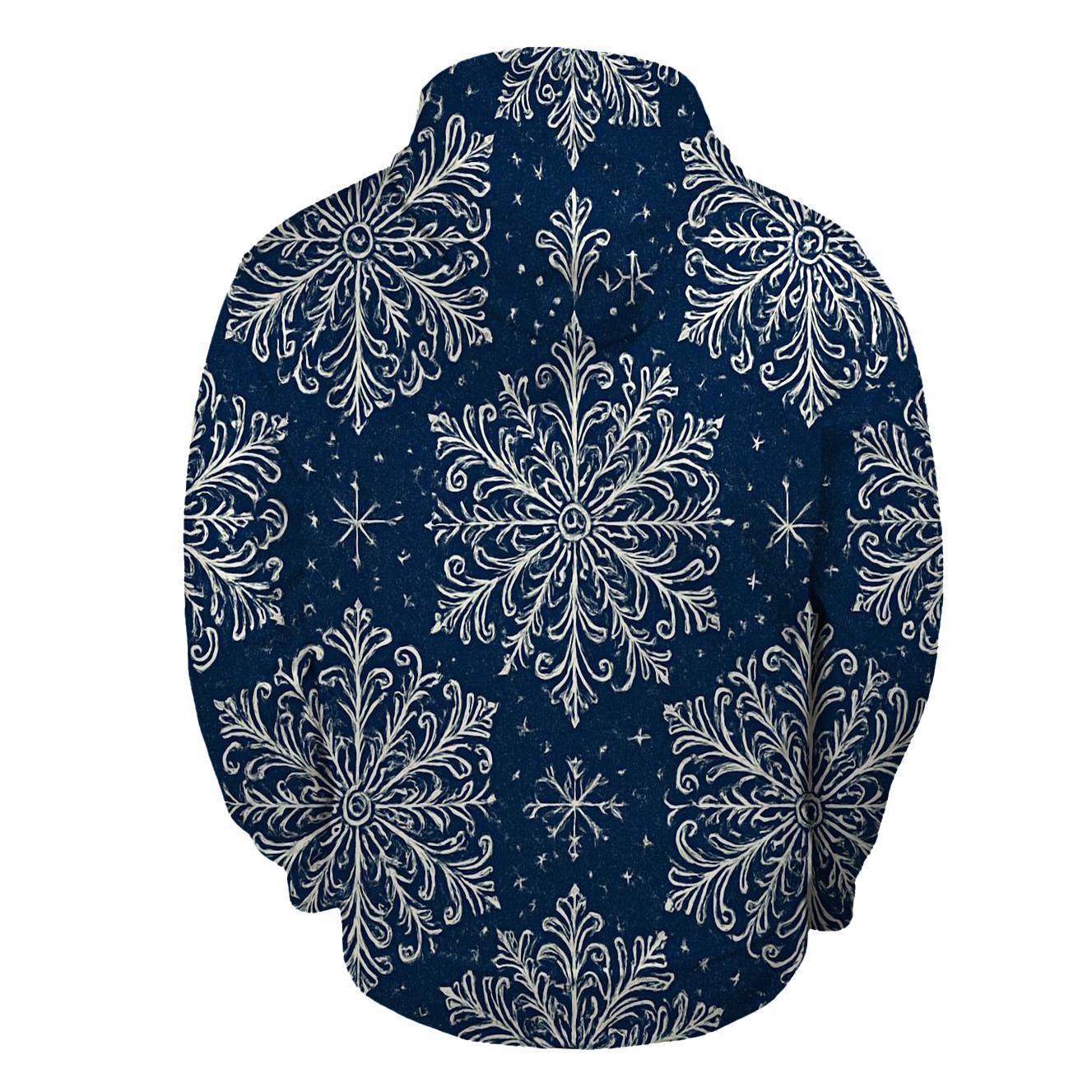 Navy Snowflake Rosette Medallions On Deep Blue Field embroidered hoodies