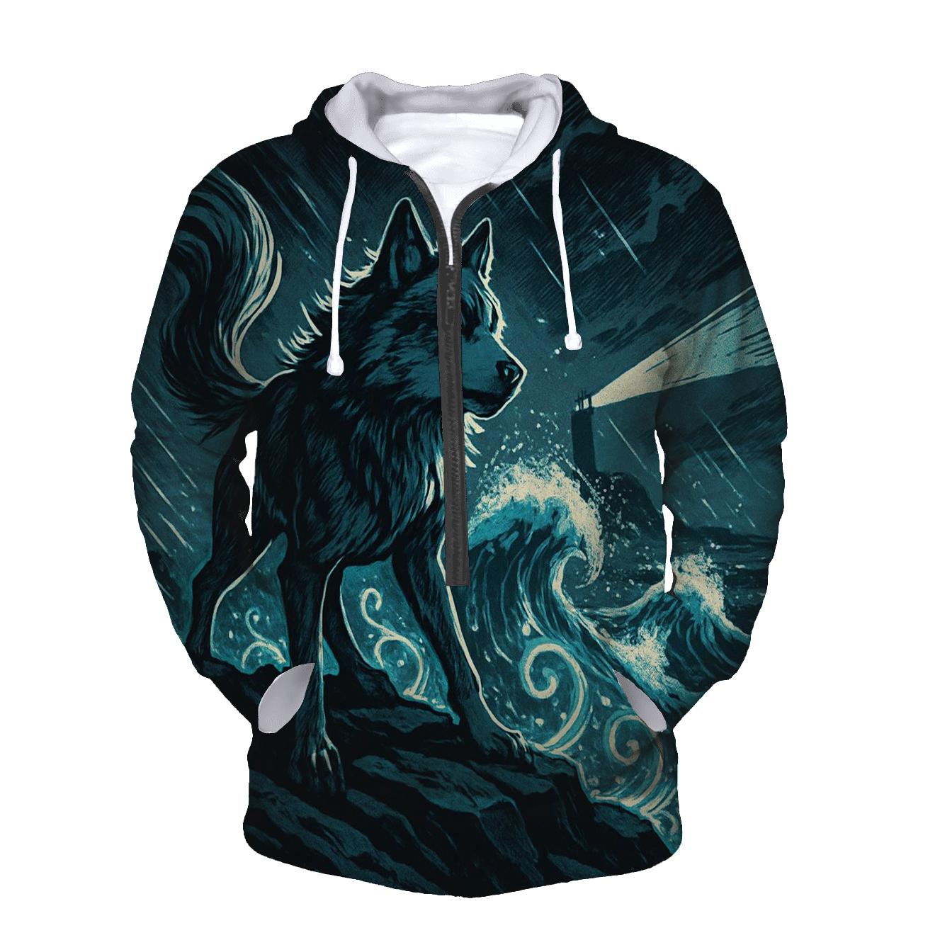 Runic Tide Wolf On The Storm Shore lightweight hoodies