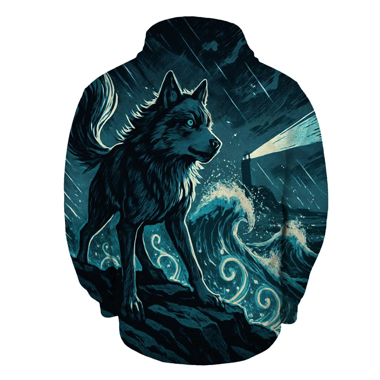 Runic Tide Wolf On The Storm Shore lightweight hoodies
