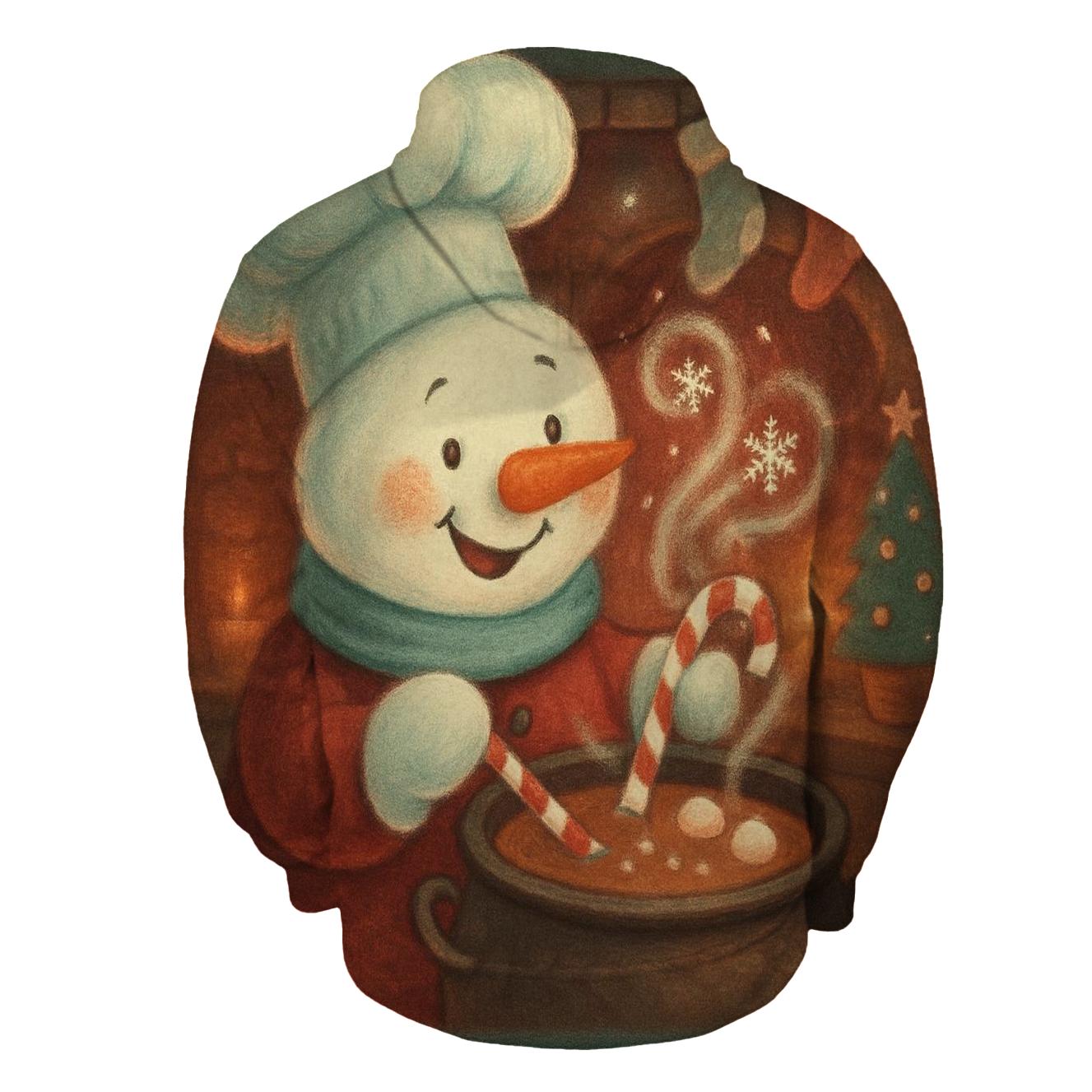 Snowman Soup Chef At The Fireplace printed hoodies