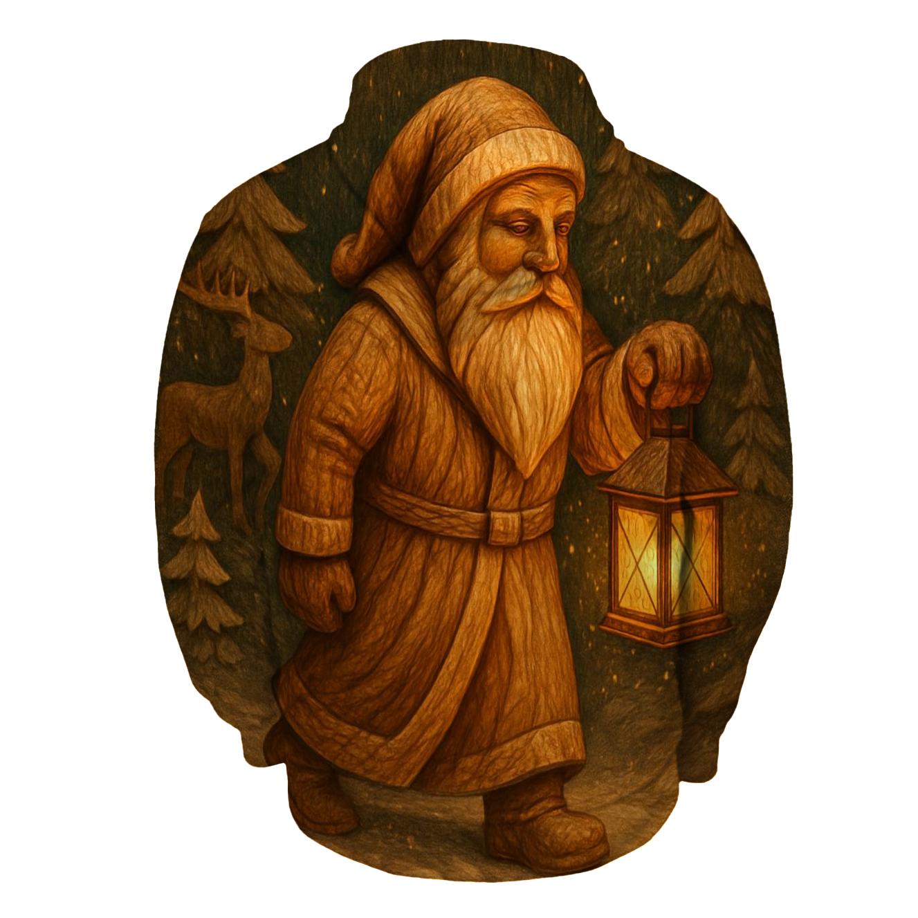 Vintage Wood Carved Santa Lantern hoodies fashion