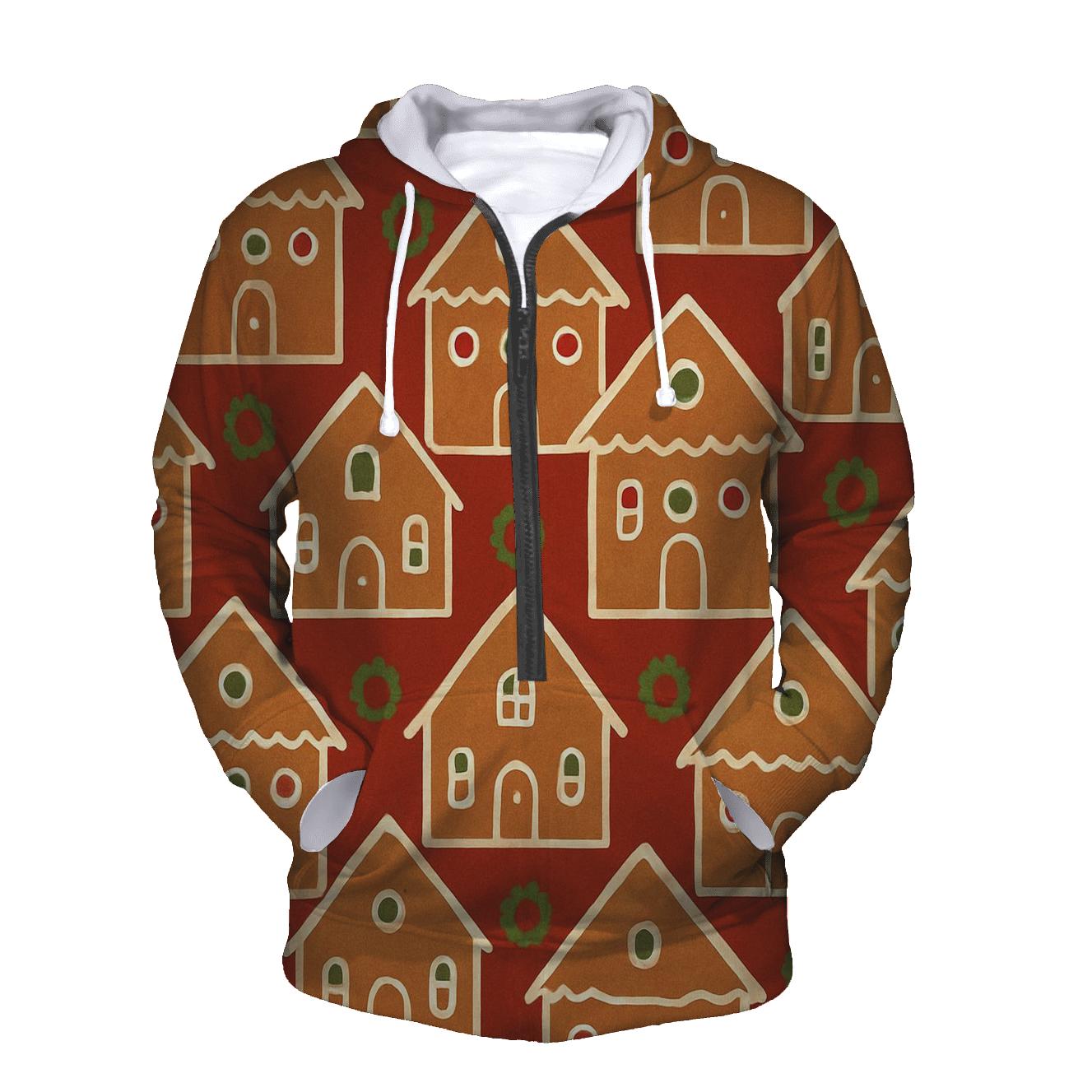 Ivory Gingerbread House Tiles On Red Background premium hoodies