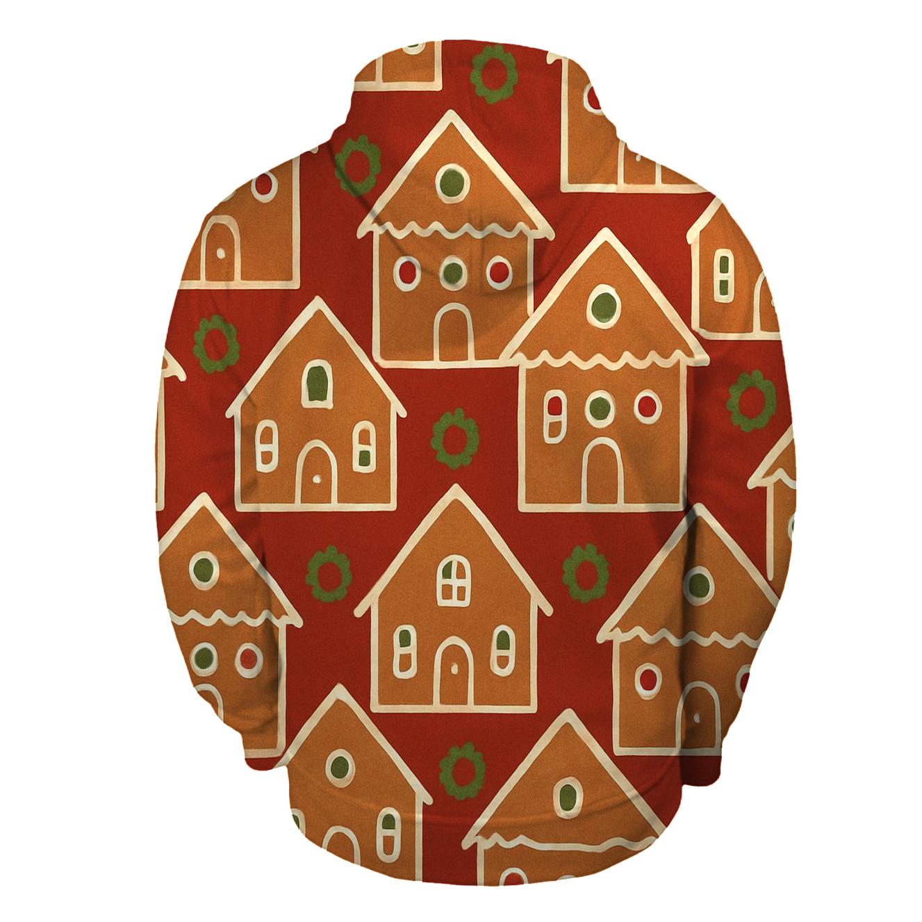 Ivory Gingerbread House Tiles On Red Background premium hoodies