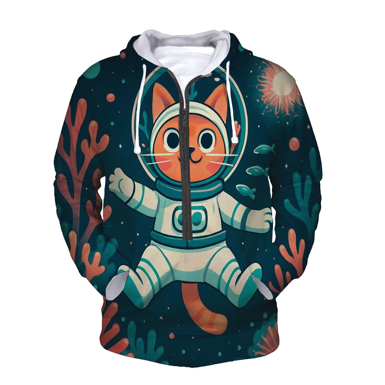 Coral Reef Astronaut Cat graphic hoodies