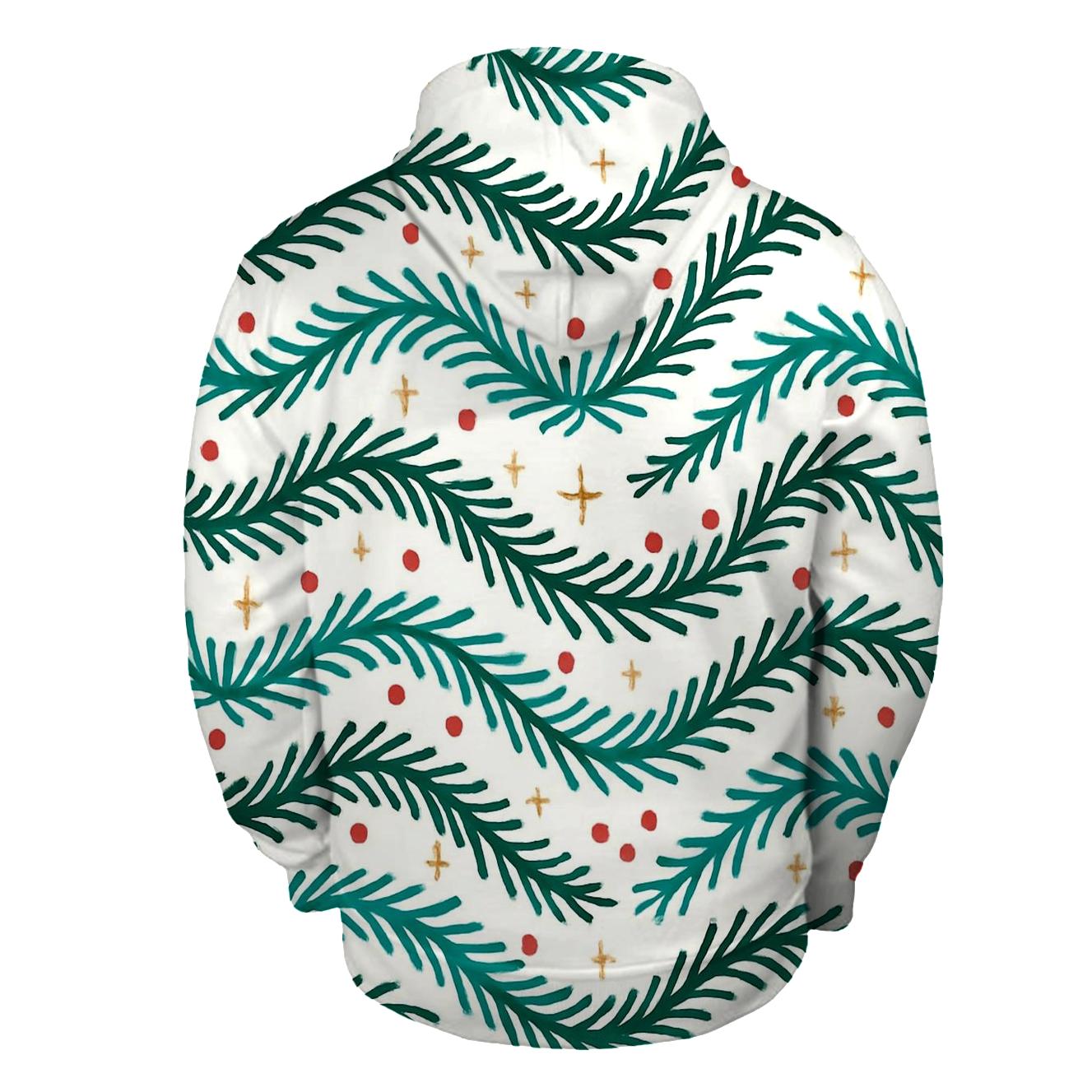 Teal Pine Branch Wave On White Background designer hoodies