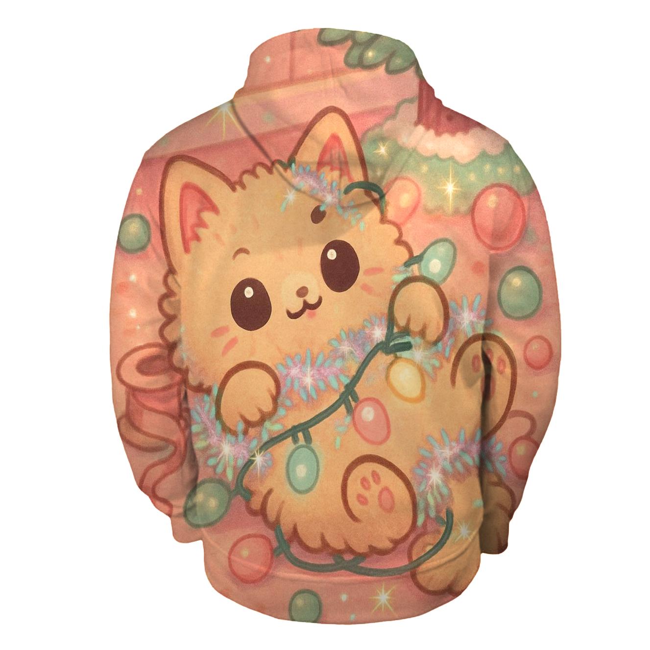Christmas Cat Tangled In Fairy Lights custom hoodies