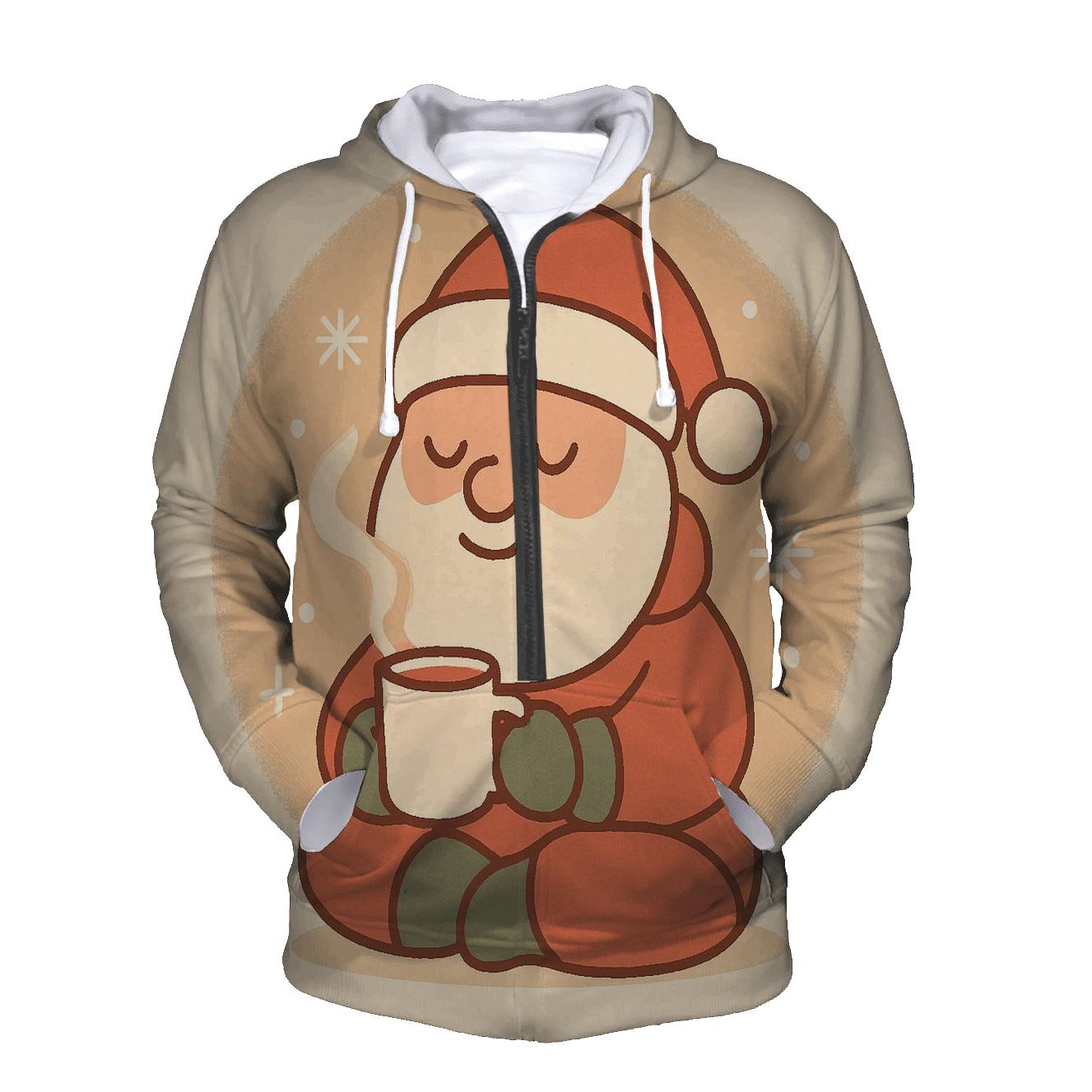 Minimal Cozy Santa Mug Moment printed hoodies