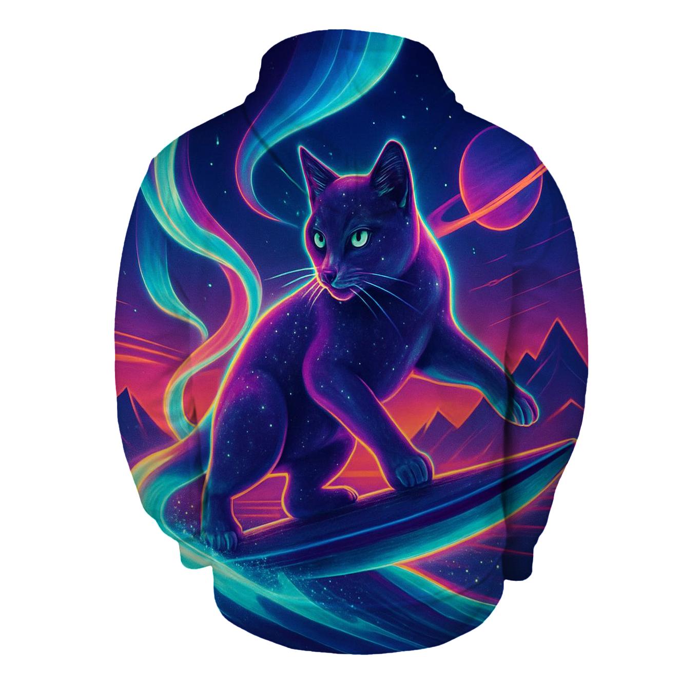 Aurora Surfing Space Cat lightweight hoodies