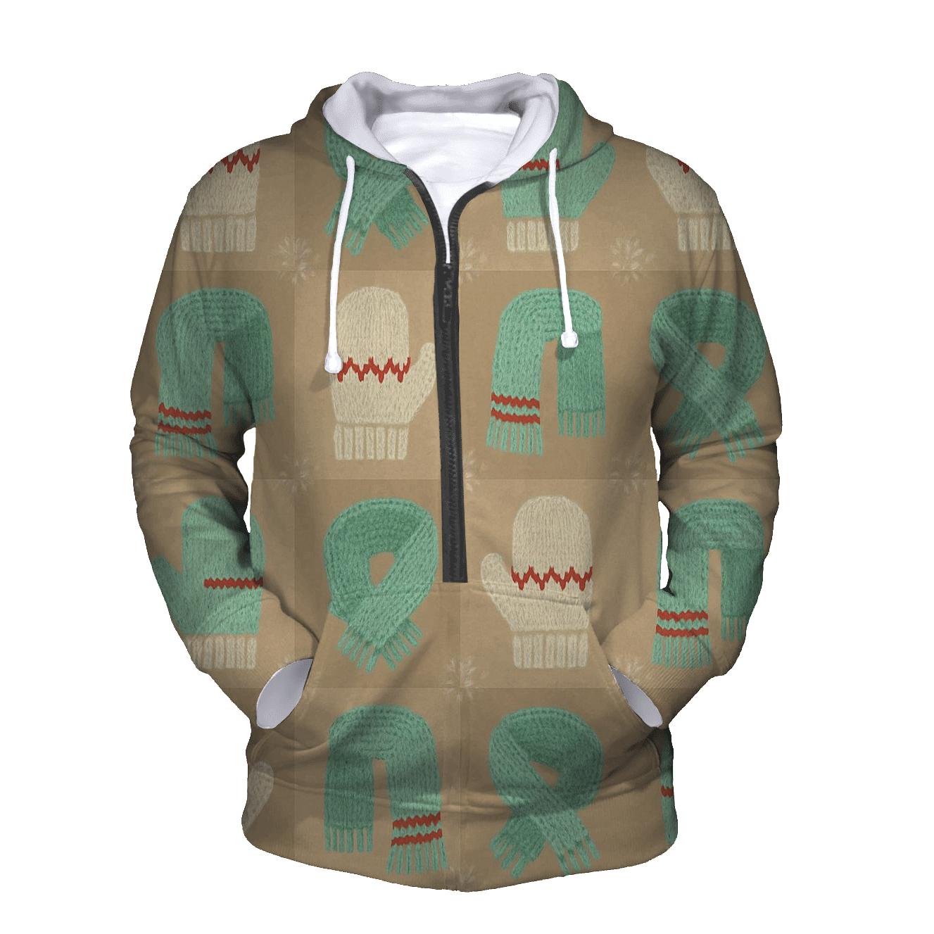 Mint Mitten And Scarf Checkerboard On Beige Background pullover hoodies