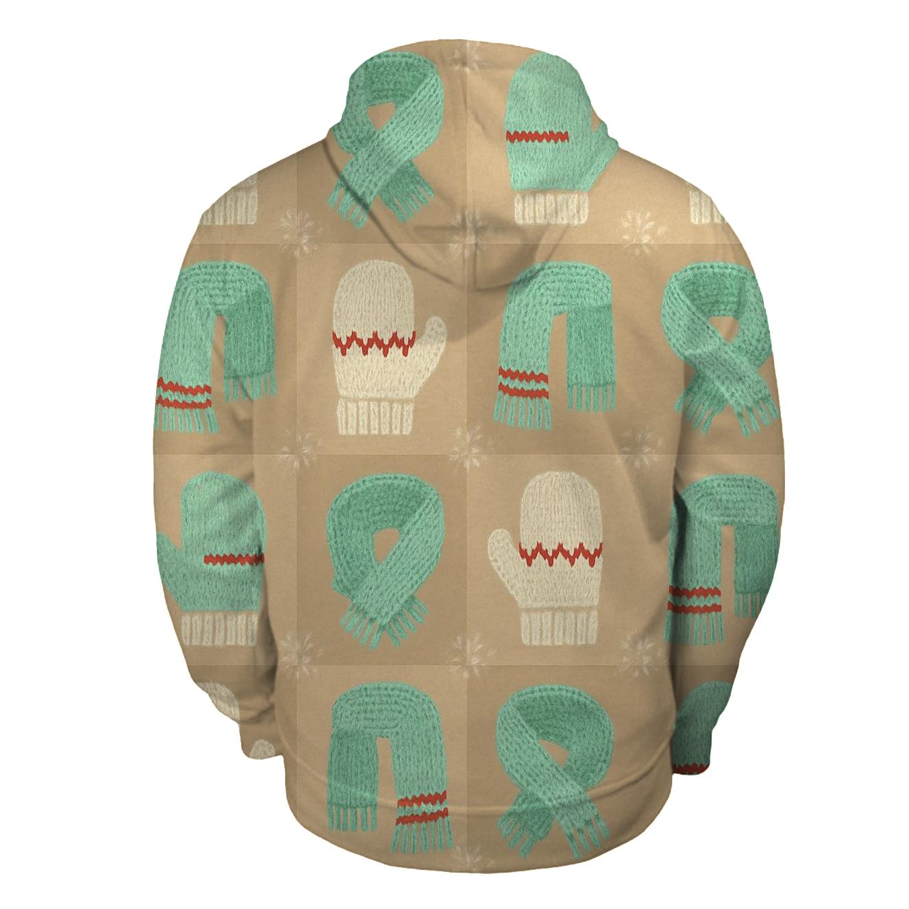 Mint Mitten And Scarf Checkerboard On Beige Background pullover hoodies