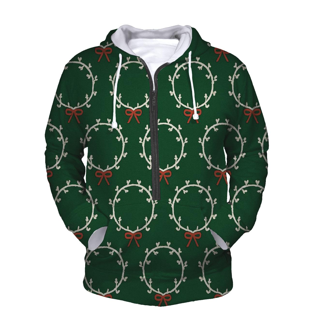 White Wreath Chain Links On Forest Green Background lightweight hoodies