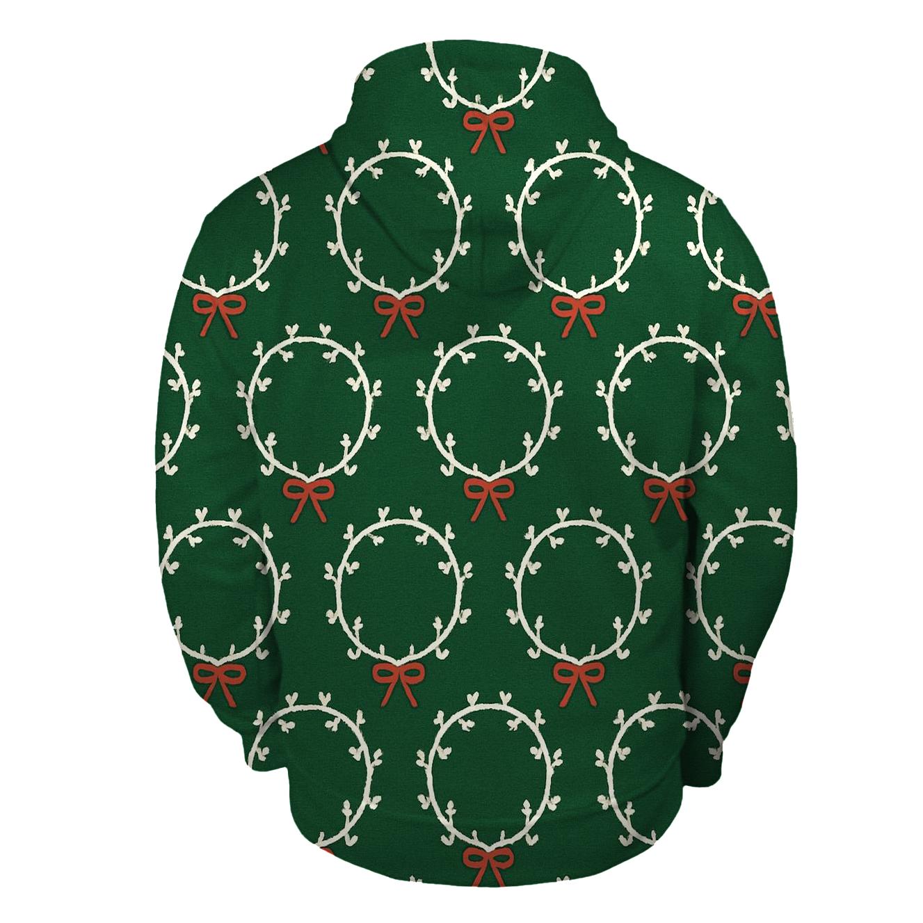 White Wreath Chain Links On Forest Green Background lightweight hoodies
