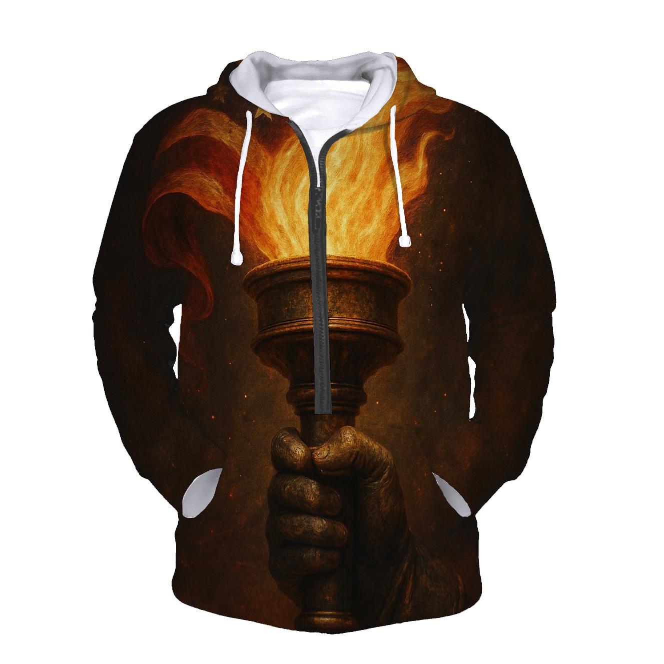 Liberty Torch With Flag Forged Metal Patina lightweight hoodies