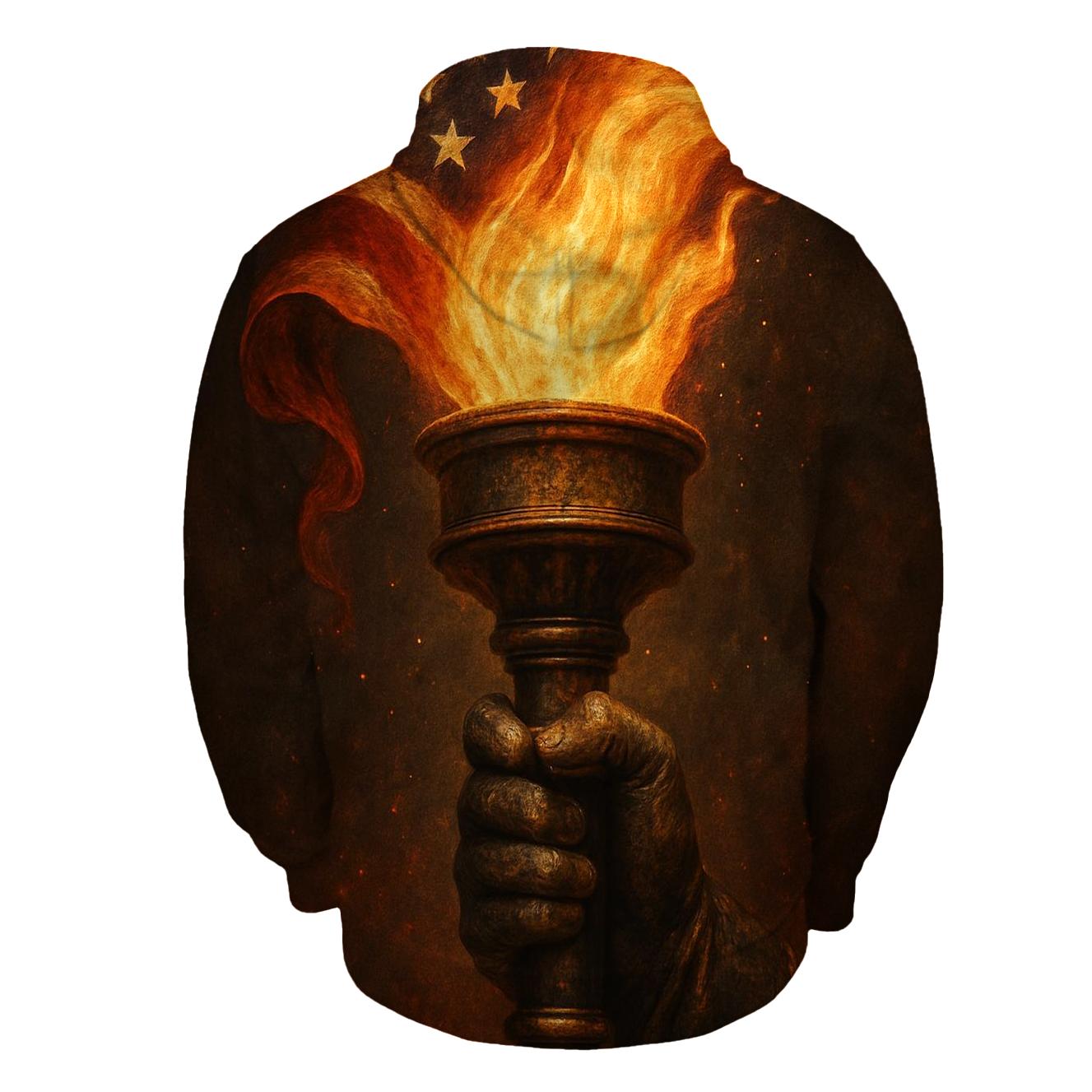 Liberty Torch With Flag Forged Metal Patina lightweight hoodies