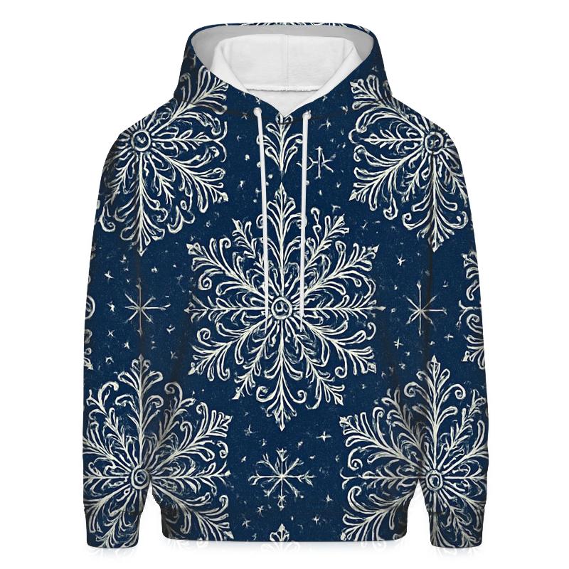 Navy Snowflake Rosette Medallions On Deep Blue Field hoodie styles
