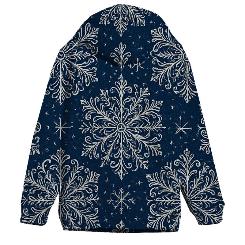 Navy Snowflake Rosette Medallions On Deep Blue Field hoodie styles