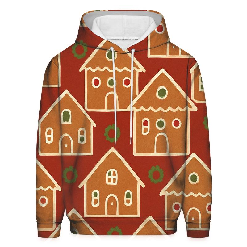 Ivory Gingerbread House Tiles On Red Background designer hoodies