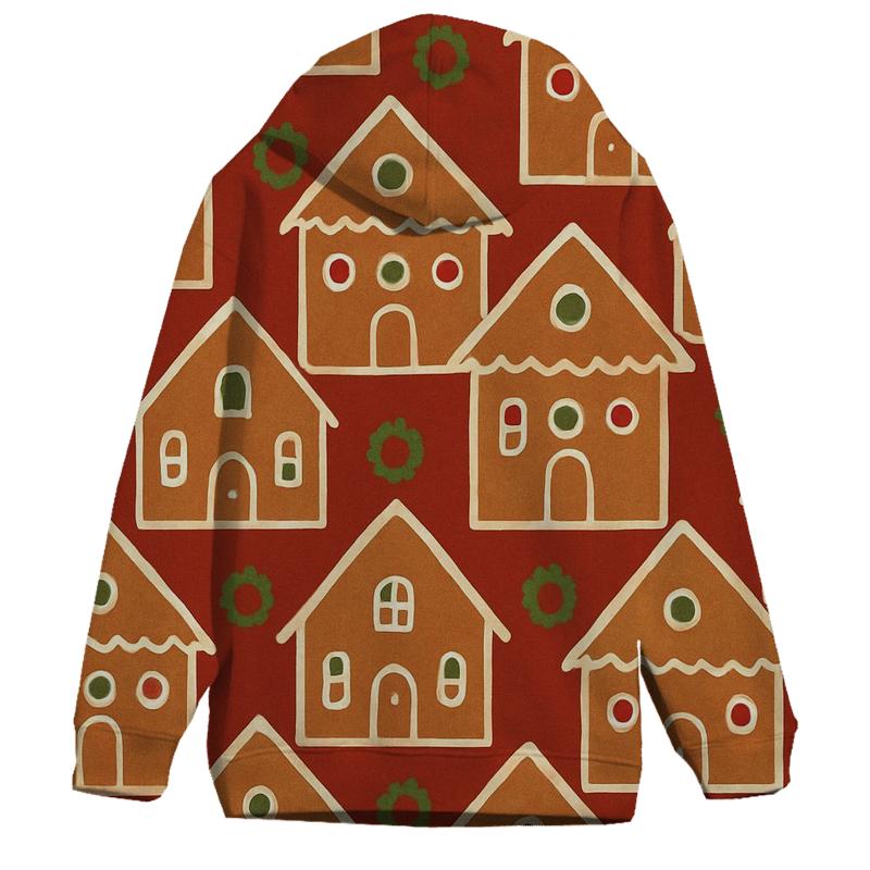Ivory Gingerbread House Tiles On Red Background designer hoodies