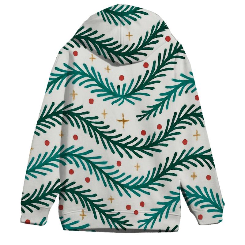 Teal Pine Branch Wave On White Background zip-up hoodies